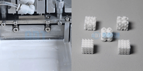 Printing process of a structure on the ADT Ceram-DD50 next to the finished alumina TPMS sample