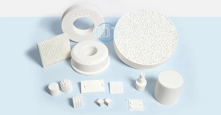 Alumina Al2O3 printed parts: rings, porous discs and lattice blocks
