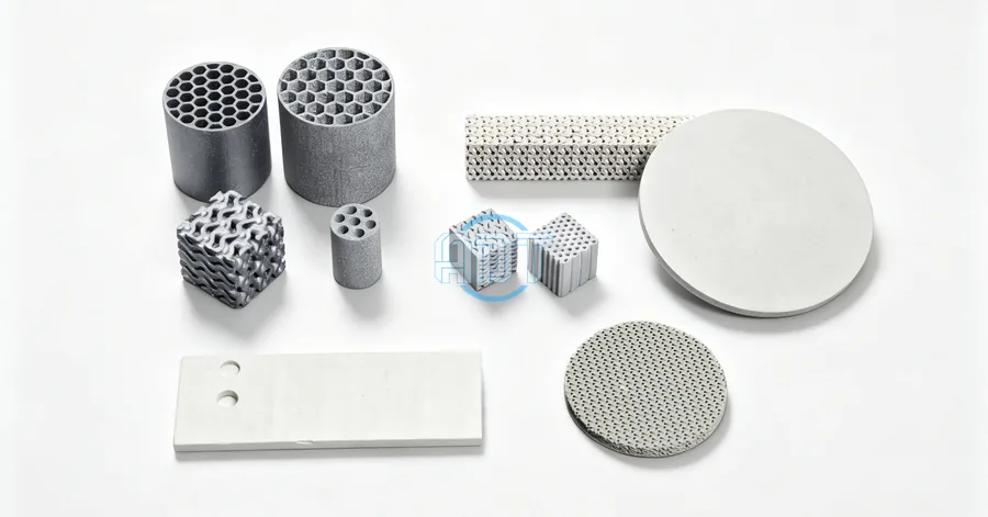 Non-oxide ceramic sample family: SiC honeycombs, lattice blocks and plates